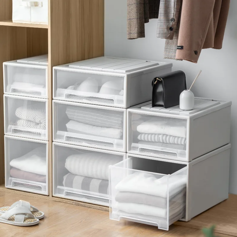Plastic Closet Organizers and Storage Household Drawer Storage Bins with Lid  Desktop Storage Box For Clothes,Underwear,Socks