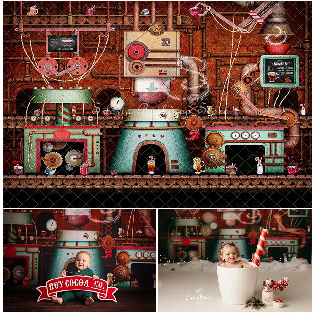 Hot Cocoa Factory Photo Background Children Birthday Cake Smash Photo Studio Props Dessert Chocolate Photography Backdrop