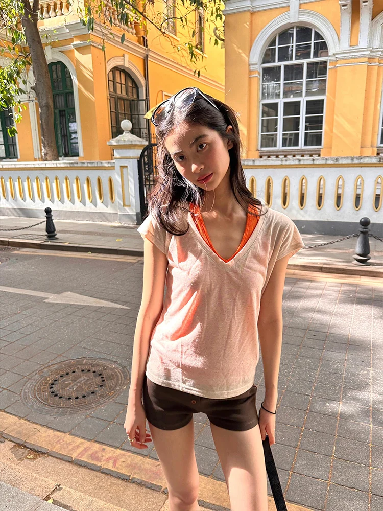 린넨 슬림핏 여성 여름 핫 숄더 탑 이너웨어 베스트 티셔츠 습기 흡수 얇은 소재 라운드...