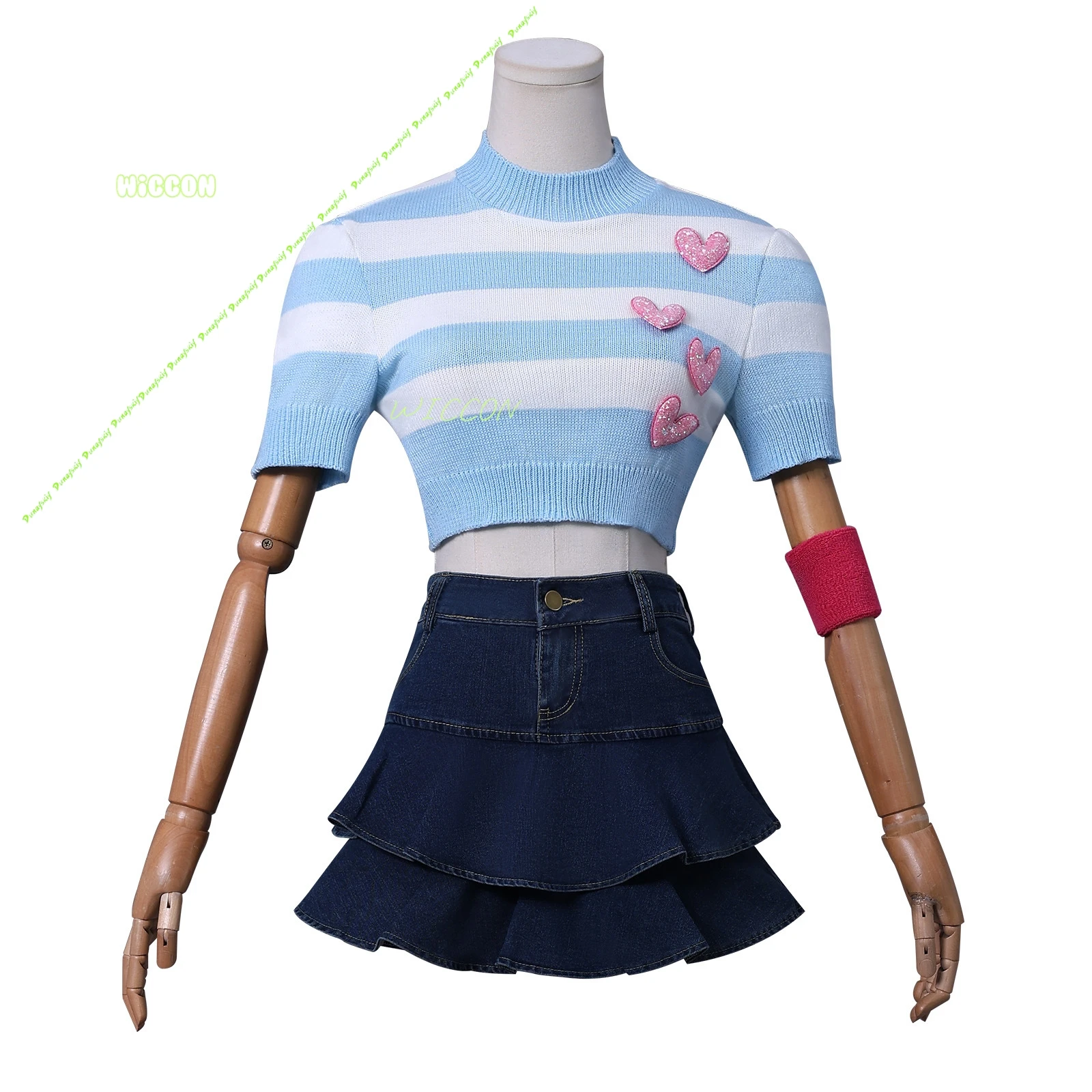 أنيمي بلوم تأثيري فوز كلوب زي جيراي كي بنات ريترو مخطط محبوك القلب جميل تي شيرتات قصيرة الاكمام فستان قصير كوس #4