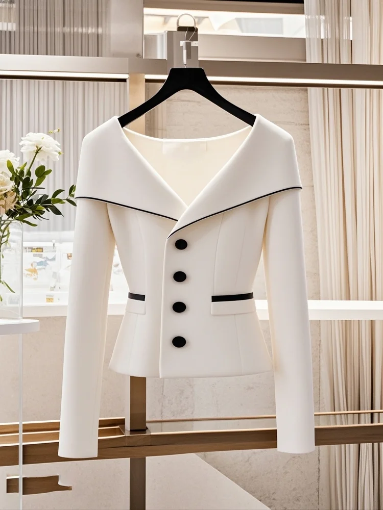 2024 Wiosna Jesień Nowa Szykowna Kurtka Casualowa Damska Odzież wierzchnia Moda Slim Wysokiej klasy Jednorzędowe Kurtki z Długim Rękawem