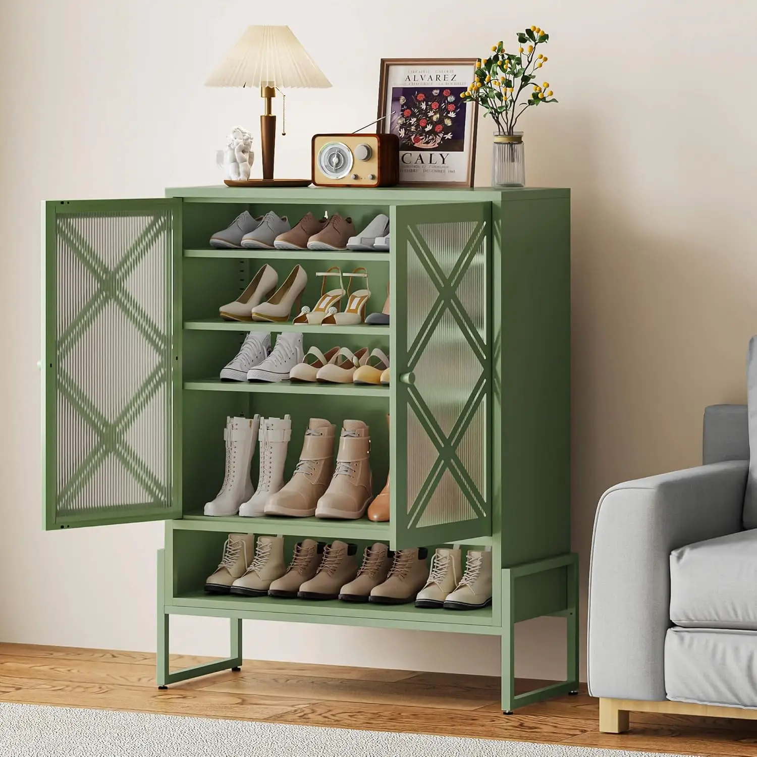 Metal Metal Shoe Cabinet with Doors & Adjustable Shelves, Modern Storage for Entryway, Customized - Aliexpress Deal