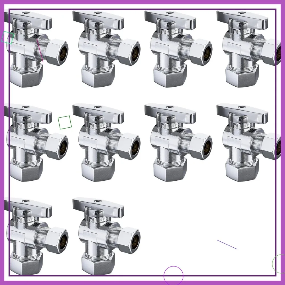 

Комплект из 10 угловых запорных клапанов, фитинг для медных труб 1/2 дюйма, хромированный угловой запорный клапан с четвертьоборотным механизмом