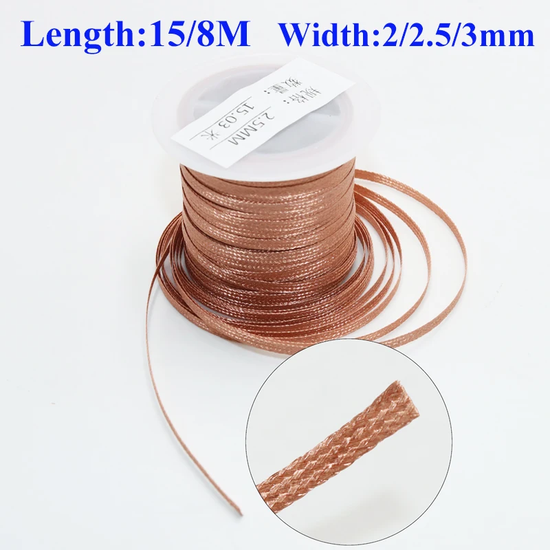 Length 15/8M Copper Soldering Wire Strong Solder Wick Desoldering Mesh Wire 2/2.5/3mm for Phone Computer PCB Welding Tin Remover