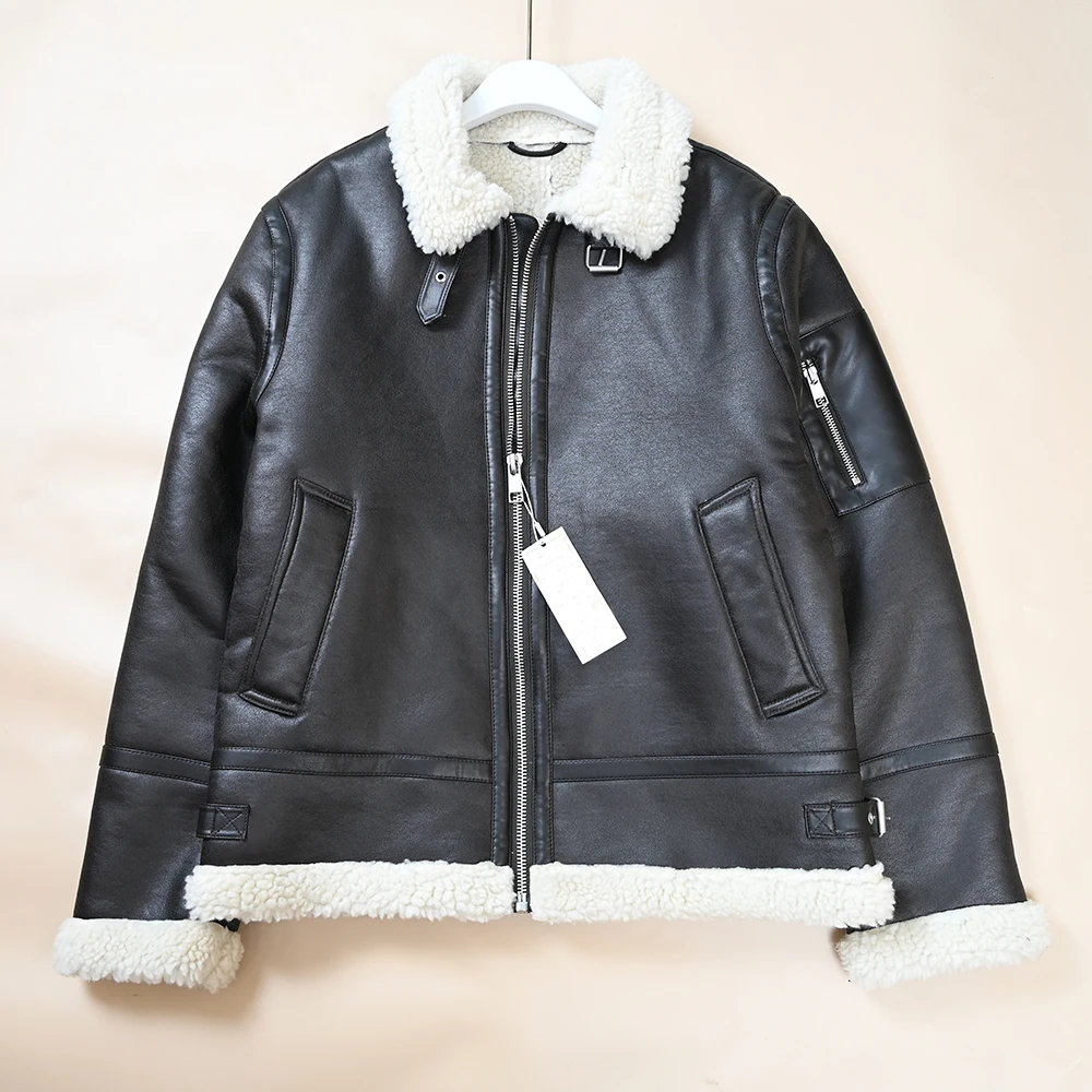 

Мужская зимняя кожаная куртка Thiened Fce на подкладке с теплым воротником на молнии, длинное пальто све, верхняя одежда обычного кроя, бренд TING