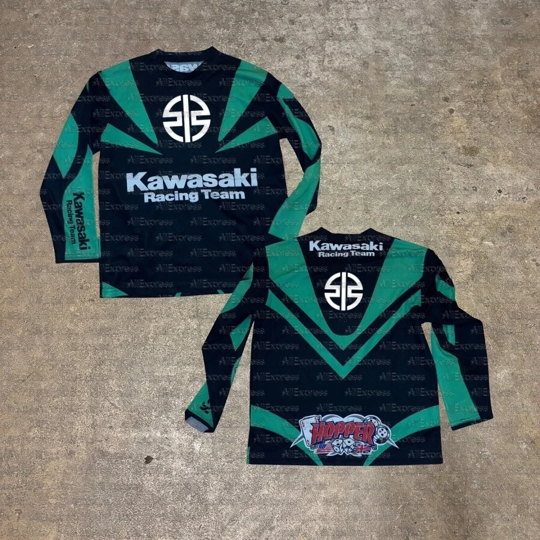 

Футболка для мотоциклистов Kawasaki, новая летняя футболка для езды на мотоцикле, солнцезащитная, быстросохнущая, впитывающая пот, с длинным рукавом