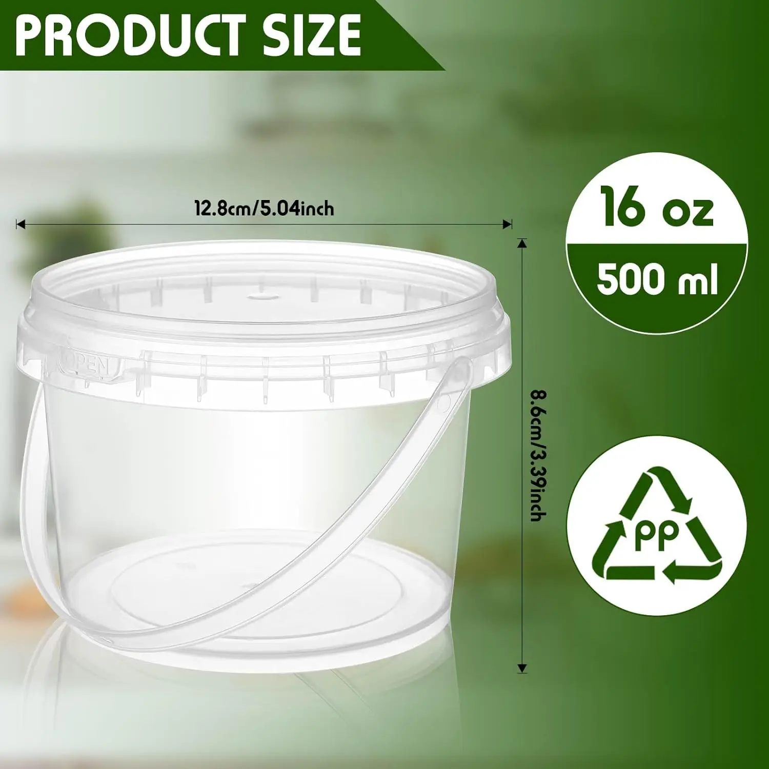 50 Pcs Food Clear Bucket Plastic Gallon Bucket Round Reusable Ice Cream Containers with Lids and Handles Airtight Clear Plastic 