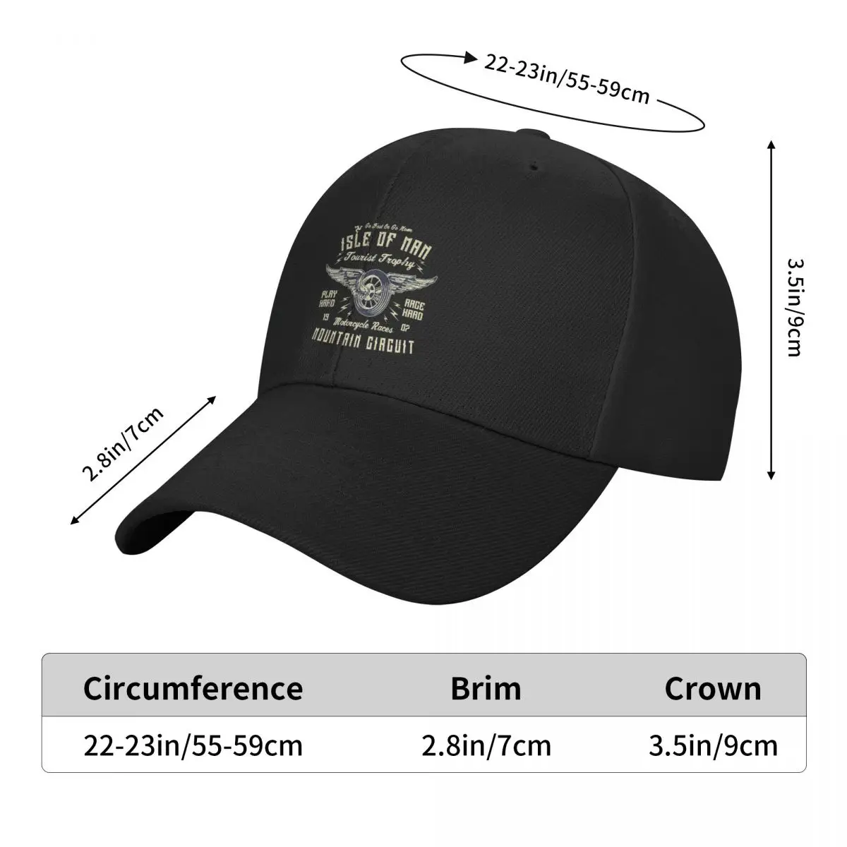 Isle Of Man TT Racing Vintage Biker Wings Wheel Tourist Trophy Bike Races Retro Graphic Baseball Cap Sun Cap Men Caps Women's