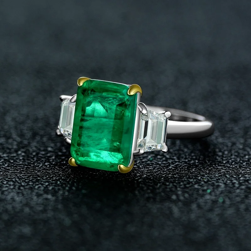 Imagem -05 - Gema Gema 100 925 Prata Esterlina Criado Moissanite Esmeralda Pedra Preciosa Birthstone Casamento Anel de Noivado Jóias Finas por Atacado