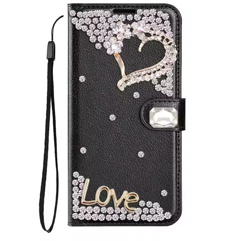 Heart Leather Phone Case for Samsung Galaxy S24 S23 S22 S21 Ultra Flip Cover Wallet Book Shell for Samsung S24 Ultra Cat Case