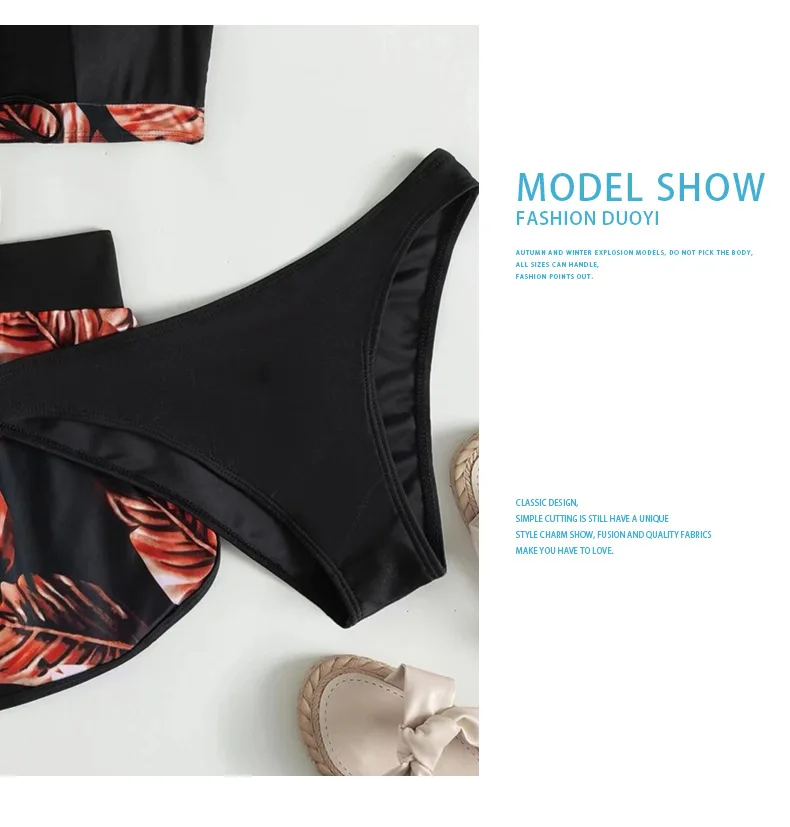 Mujeres 2025 Nuevos Bikinis 6 Colores Sexy Halter Bikini Conjunto de 3 piezas Estampado de hojas Traje de baño de talle 