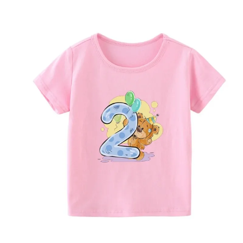 Novo verão menino menina urso number1-9 arco impressão t camisas bebê bonito engraçado em torno do pescoço camiseta melhor presente de aniversário roupas