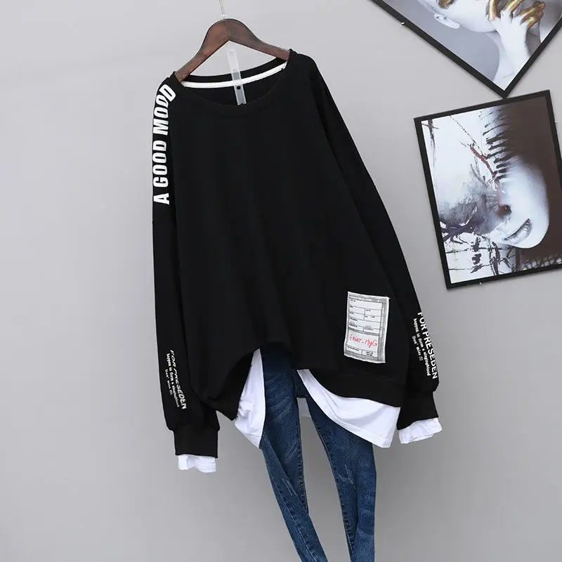 T-shirt Woman Aesthetic Kpop Clothes Elegant Long Anime Streetwear Pullover Clothing Top Loose Graphic T Shirts for Women Black