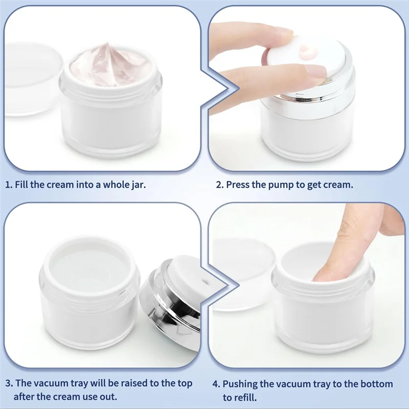 Y15A ขวดปั๊มสุญญากาศ, ขวดครีมแบบเติมได้ ขวดสุญญากาศ ขนาดพกพา สำหรับครีมและโลชั่น 4 ชิ้น