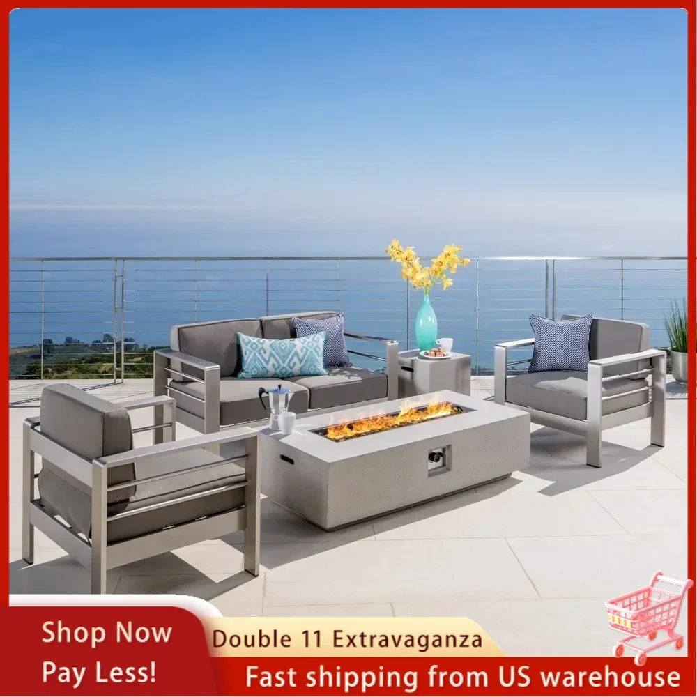 Outdoor Chat Set with Fire Table,Garden Backyard and Porch 5-Pcs Set,Outdoor sofa suitable for gardens and courtyards