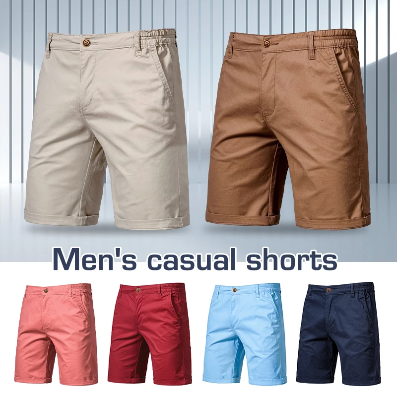 Pantalones cortos de algodón para hombre, Shorts de cintura elástica, informales, clásicos, de negocios, color caqui, estilo Chino, ropa de calle