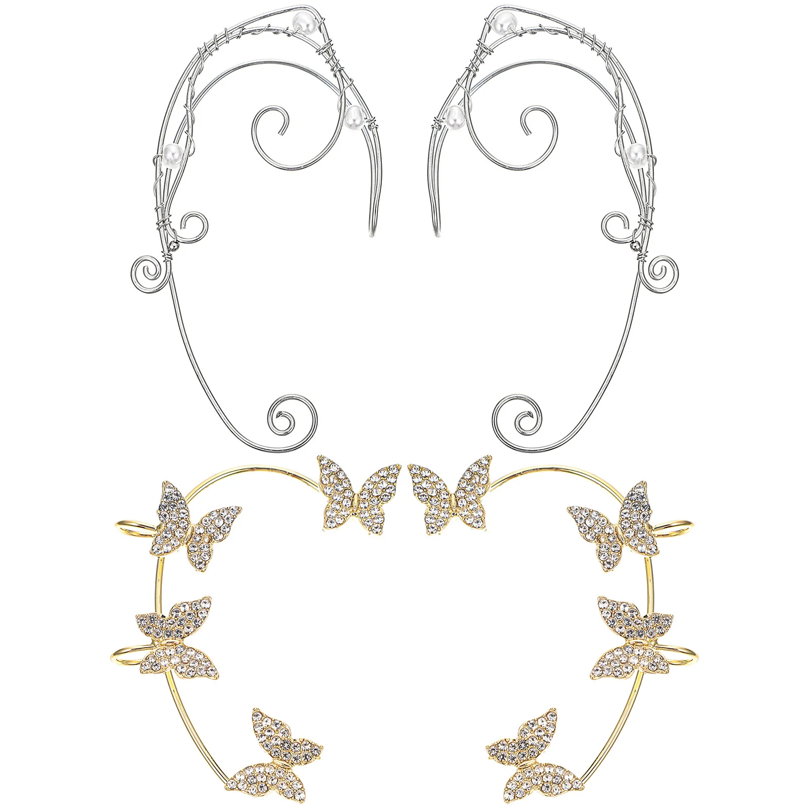 

Butterfly Ear Cuffs Elf Clip On Earrings For Women No Piercing Shiny Rhinestones Fairy Jewelry Gift Party Wedding