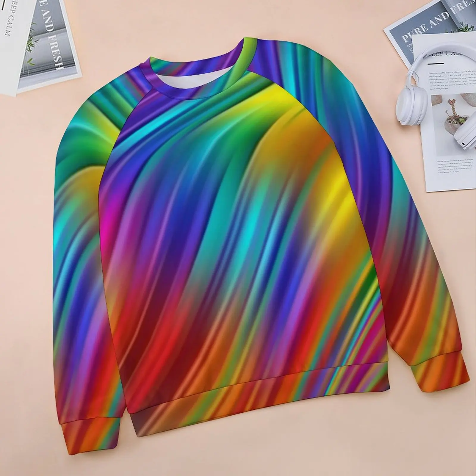 Abstract Rainbow Print Hoodies Wave Liquid Shape Classic Oversize Hoodie Female Long Sleeve Cool Design Casual Sweatshirts