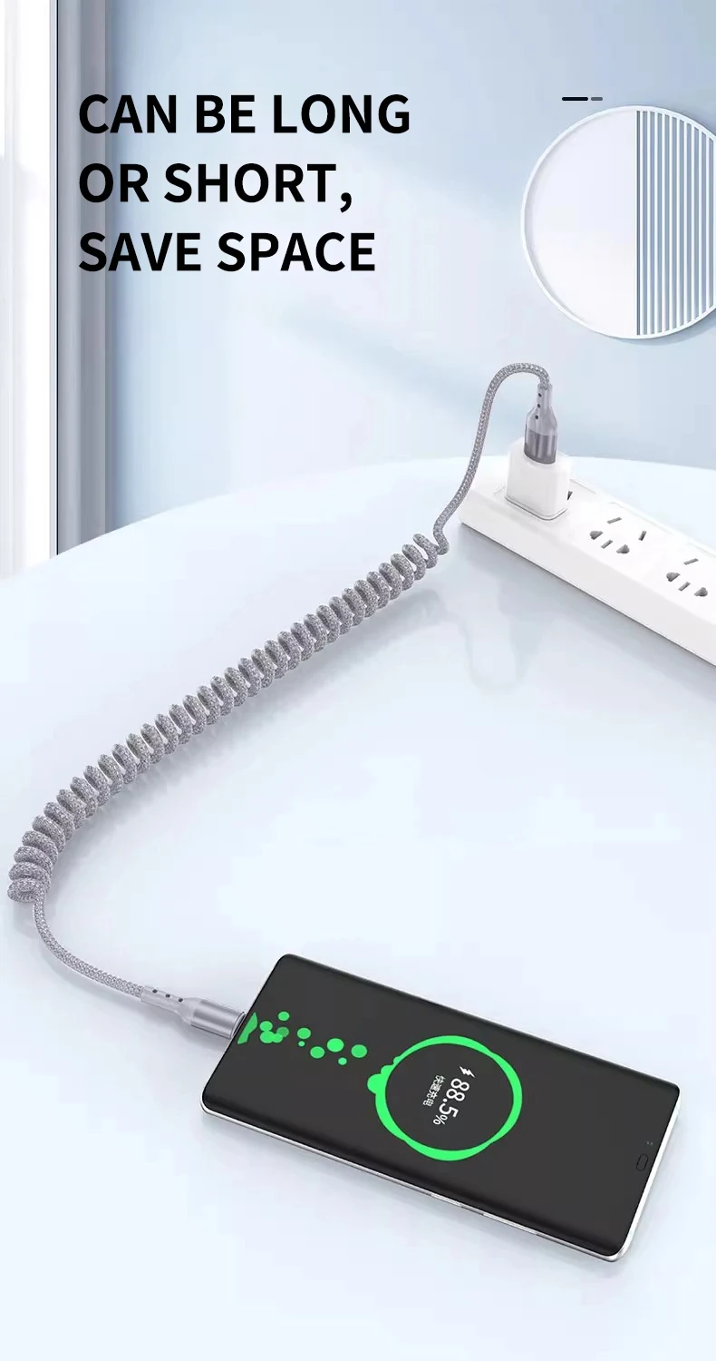NNBILI Auto-Federkabel Typ C für iPhone 17 16 15 Xiaomi Samsung 100W PD 90 ° Winkelstecker Typ C Schnellladung für Macbook iPad Kabel – Detail 8