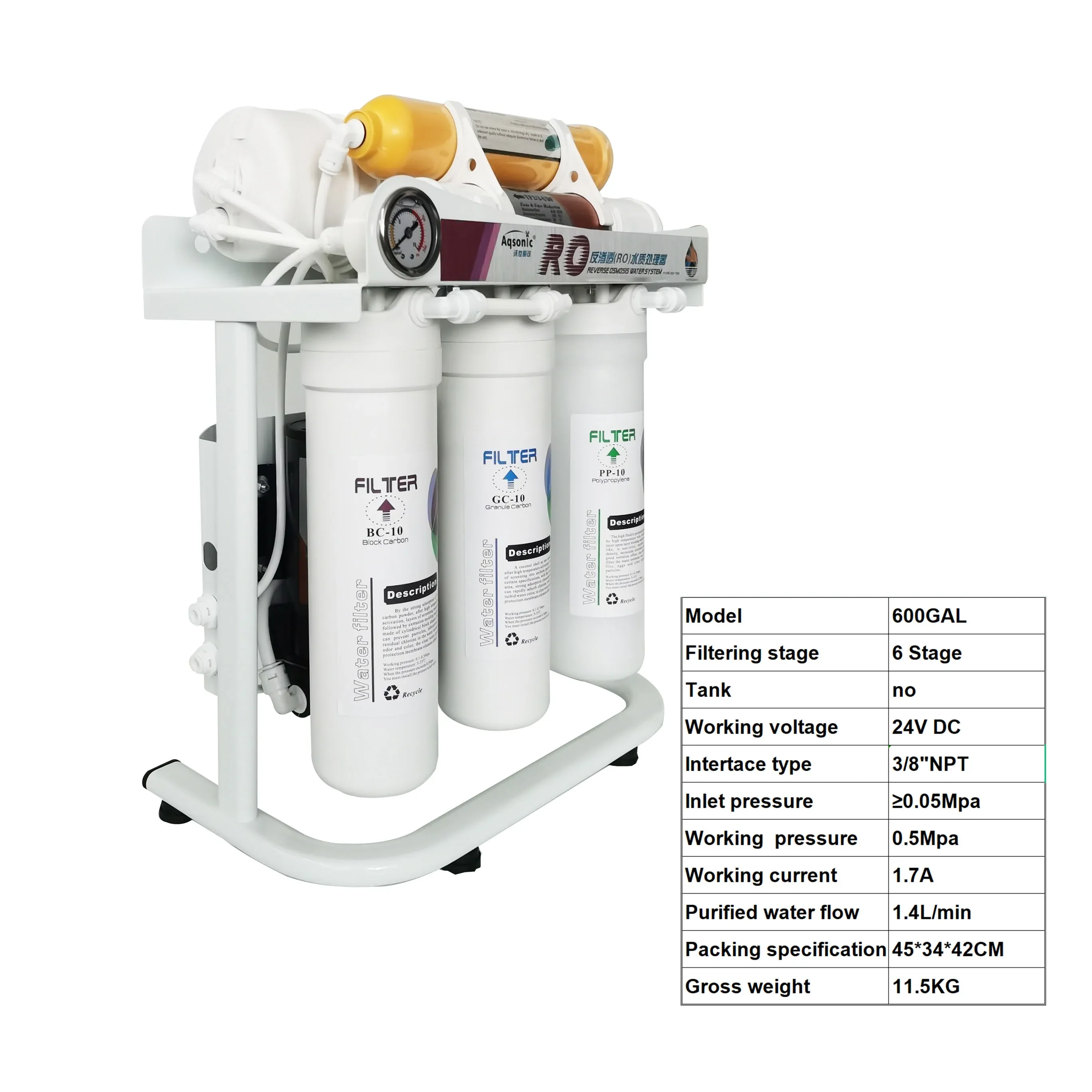 6-Stage Mineral filter Water Purification System 600GPD Integrated RO membrane and filter Source Household Water Purifier Filter