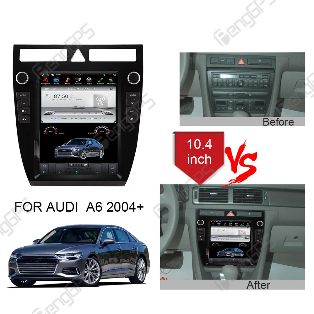 

10,4-дюймовый автомобильный радиоприемник Android 13 CarPlay для Audi A6 2004, мультимедийный плеер с сенсорным экраном, GPS-навигация, головное устройство DSP BT WIFI