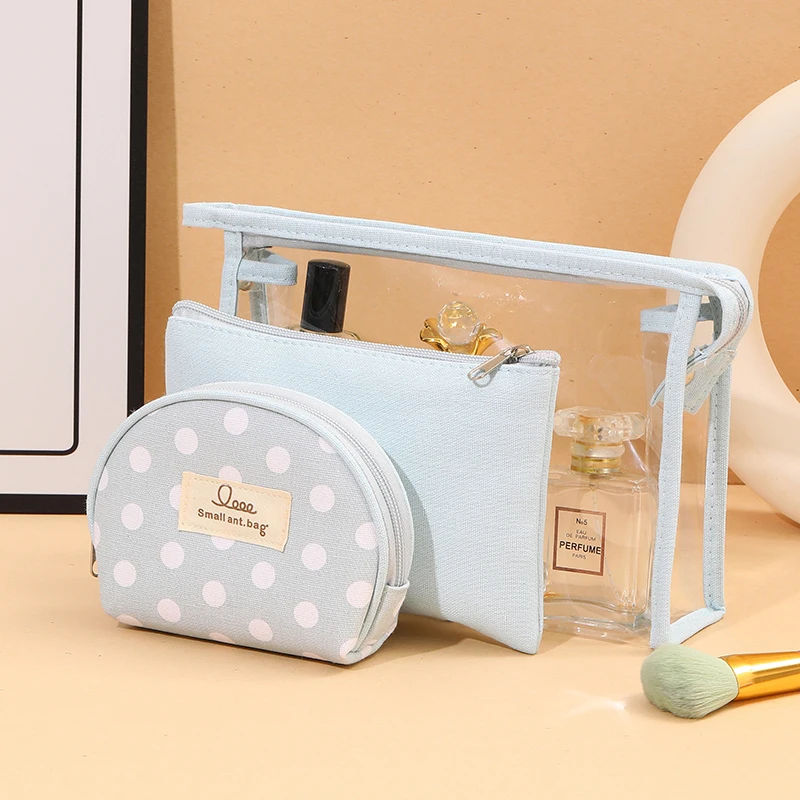 Polka Dot Canvas Makeup Bag Travel Portable Hand Wash Bag Ladies' Hand-Held Storage Bag Cute Student Wallet