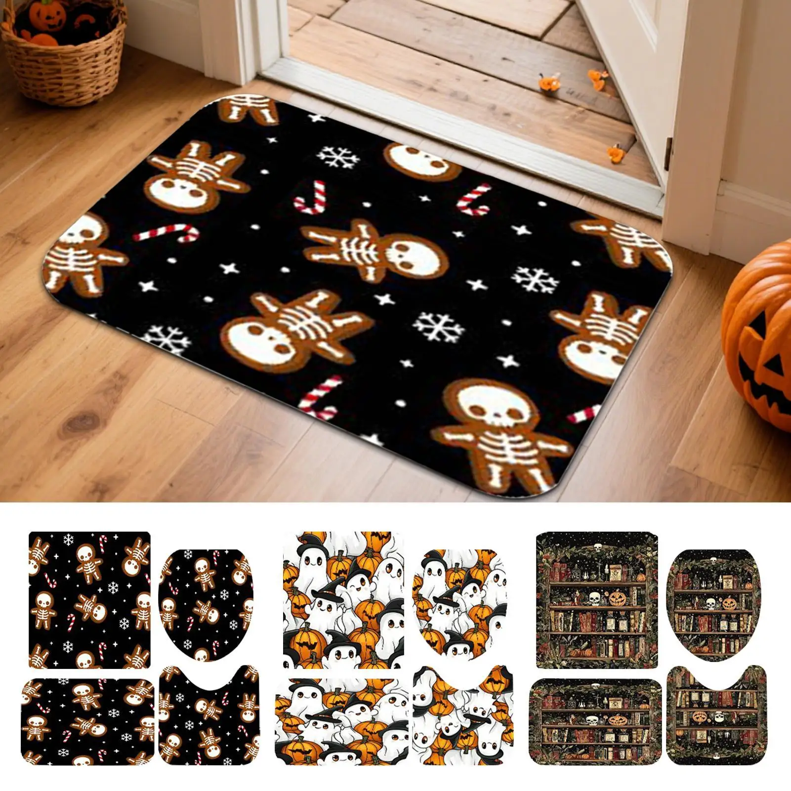 

Набор занавесок для душа на Хэллоуин, черные страшные занавески для душа на Хэллоуин, набор для декора ванной комнаты с нескользящими ковриками, можно стирать в машине