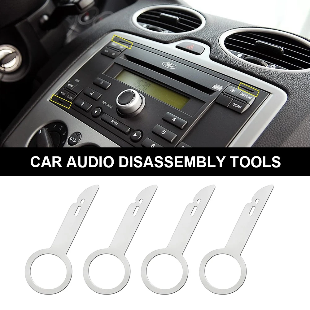 4Pcs Car Audio Removal Key CD DVD Radio Stereo Removal Tool Stainless Steel Car Radio Install Disassembly Tool for Audi for Ford