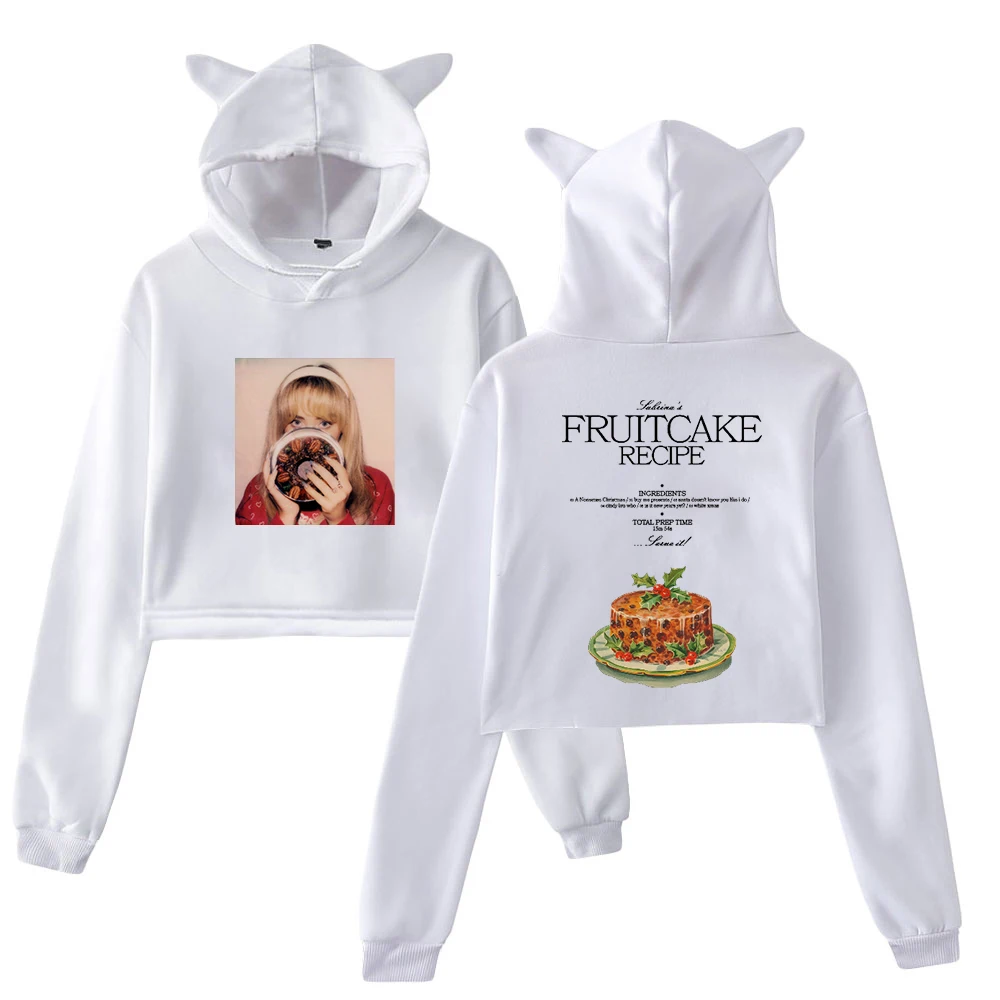 Sabrina Carpenter Fruitcake Album Merch Pullover Cat Ears Hoodie Long Sleeve Crop Top Streetwear Women's Clothes