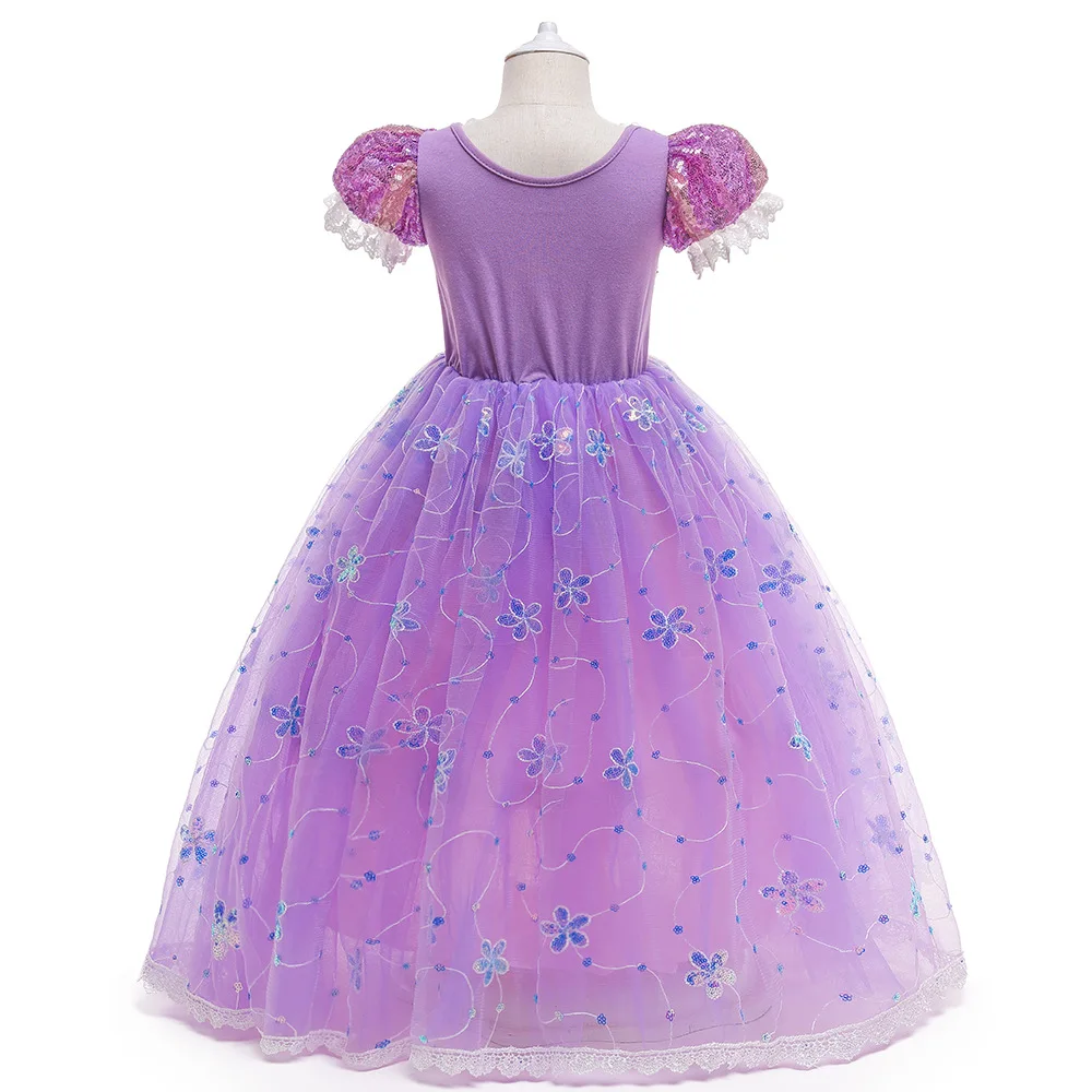 Shimmering Princess Rapunzel Fairy Tale Costume Kids Halloween 2024 Cosplay Dress with Color LED Light Girls Party Light up Gown