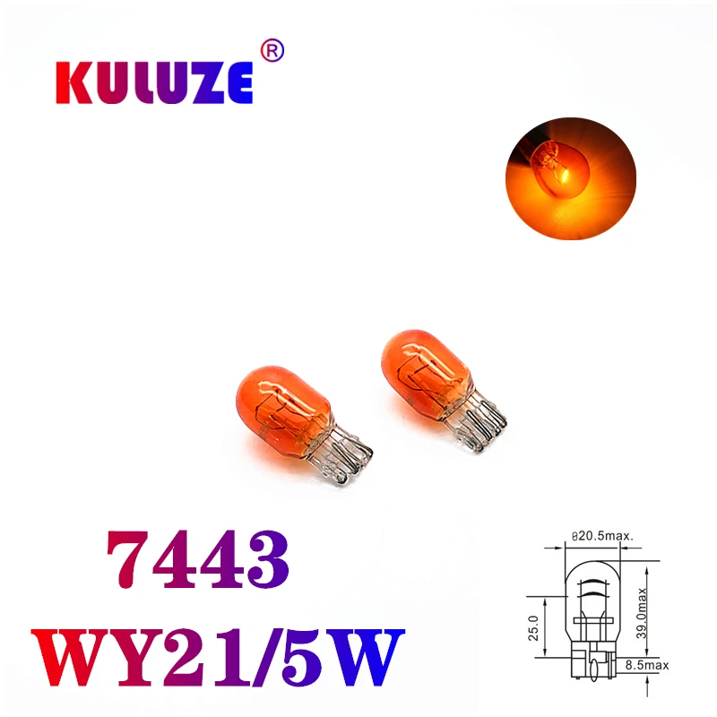 

2 шт. галогенные лампы WY21W 7443 12V W21/5W для автомобиля, T20 7440, янтарные, для внешних указателей поворота, стоп-сигналов и задних фонарей