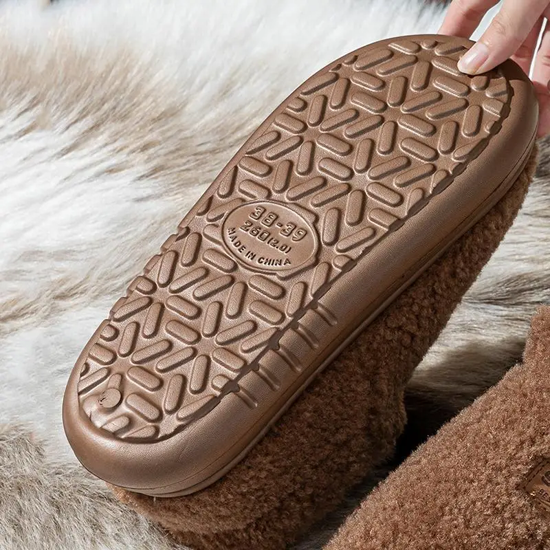 Komfortable Schneestiefel aus Lammwolle mit rutschfester, dicker Sohle für Damen, Winter 2026, Übergröße 45, warme, plüschige Stiefeletten, kurze, pelzige Stiefeletten für Damen – Detail 19