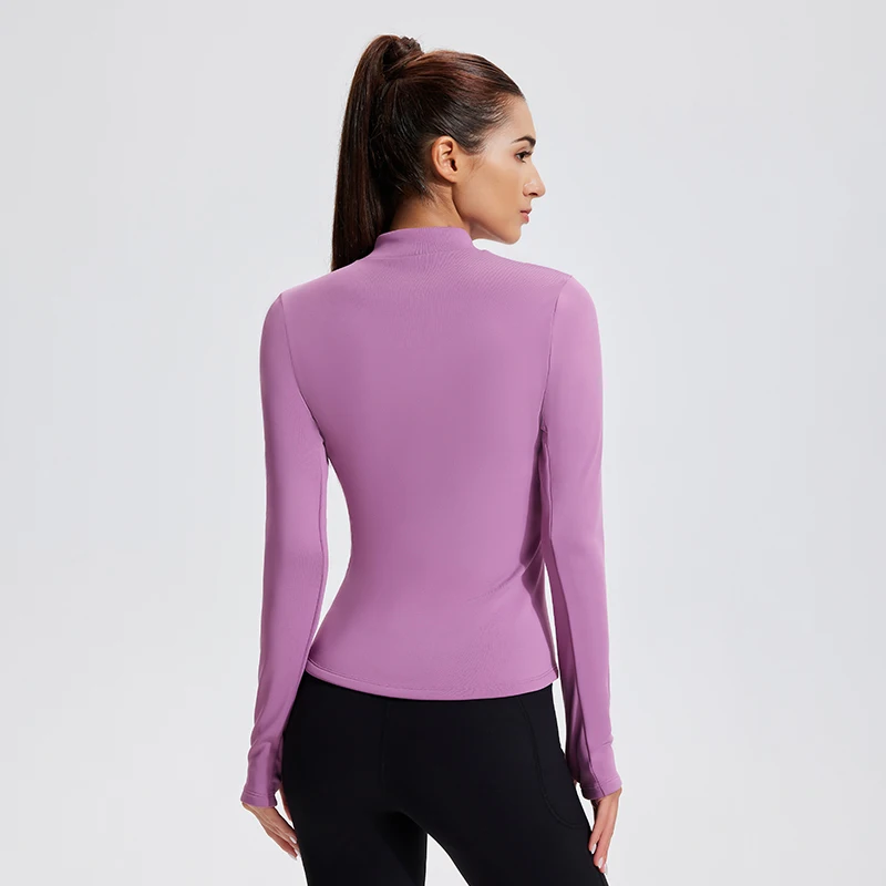 Fleece Women Sports Coats Long Sleeve Workout Jackets With Thumb Hole Mandarin Colla Running Cycling Shirts Yoga Gym Zipper Tops