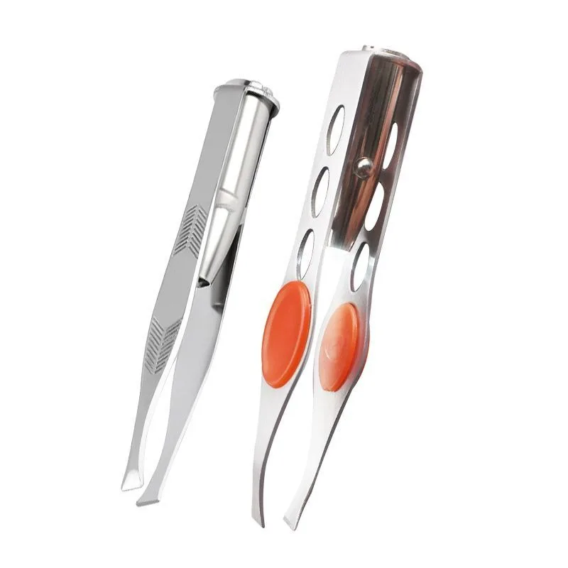 الفولاذ المقاوم للصدأ LED الملقط الرموش الصناعية الحاجب كليب الذكية تصميم الشعر إزالة الملقط ماكياج أداة زاوية طرف مدبب