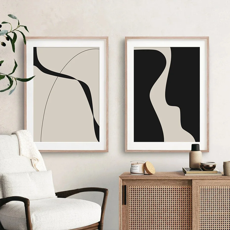 

Modern Minimalist Black and White Creative Nordic Poster Abstract Geometric Block Line Living Room Wall Art Home Decor