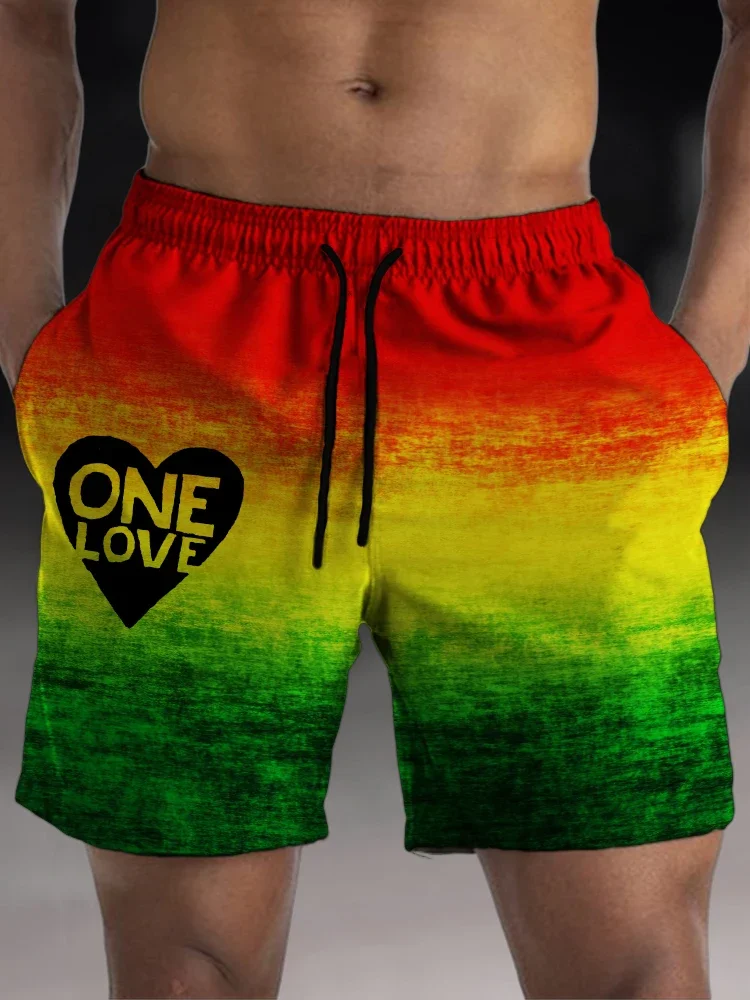 2024 New LOVE Beach Shorts Men's Swimming Pants Summer 3D Print Loose Relaxed Swimming Shorts Men's Clothing StreetWear