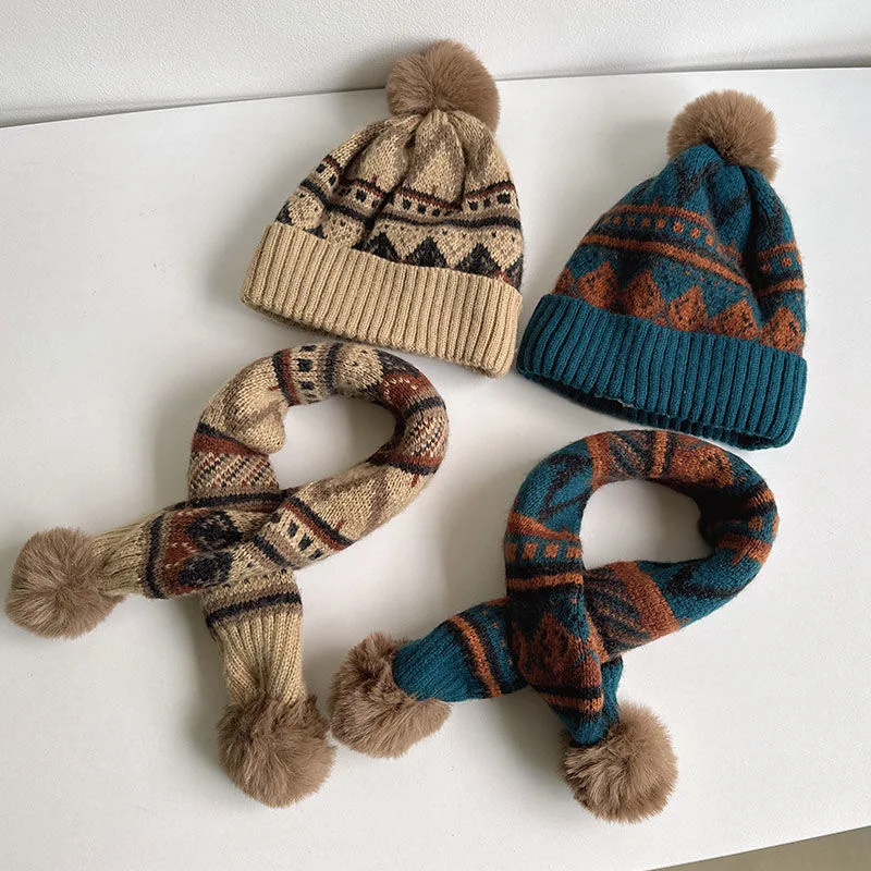 Children's hats scarves baby boys fall and winter girls boys hairy scarf thickened hat spring and fall models to keep warm