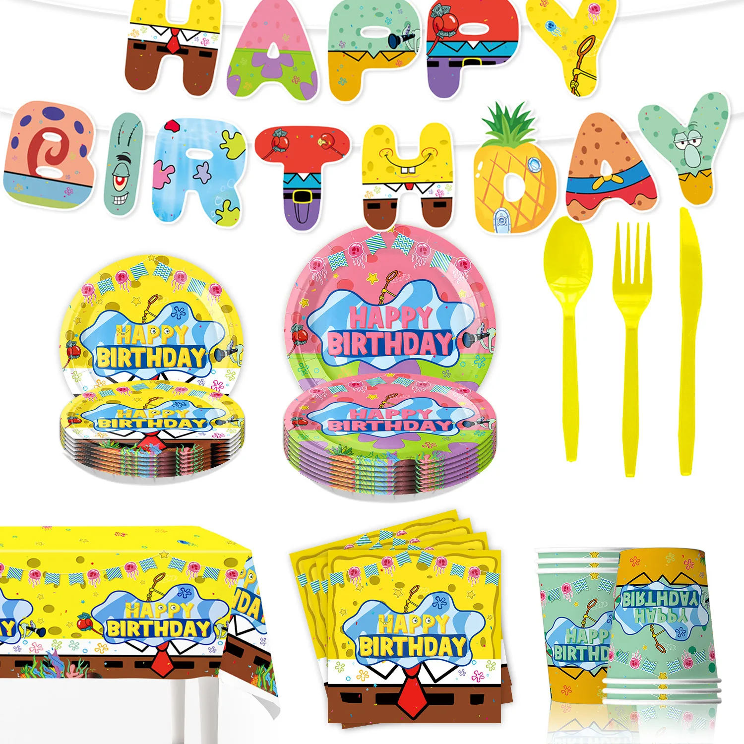 Cartoon Spongebobs Birthday Decoration Candy Bags Balloons Party Favors Tablecloths Cup Plate Baby Shower Supplies