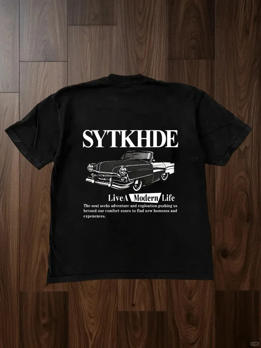 

Retro Car Printing American Minimalist Trend Short-sleeved T-shirt Summer Men Women Harajuku Street Style Casual Oversized Top