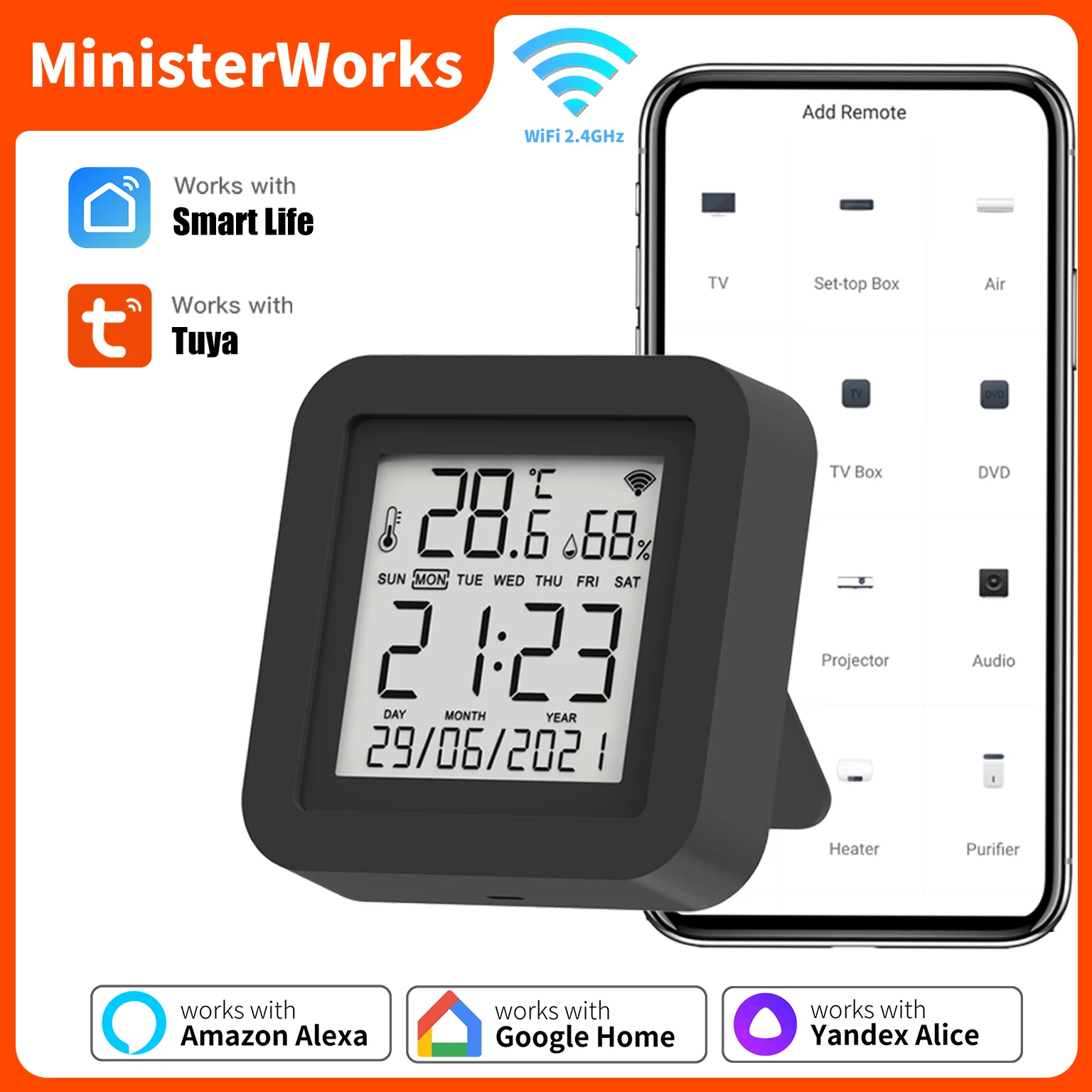 

Smart IR Remote With Temperature Humidity Sensor WiFi 2.4GHz Required Work with Google Home Yandex Tuya Smart Life Alexa