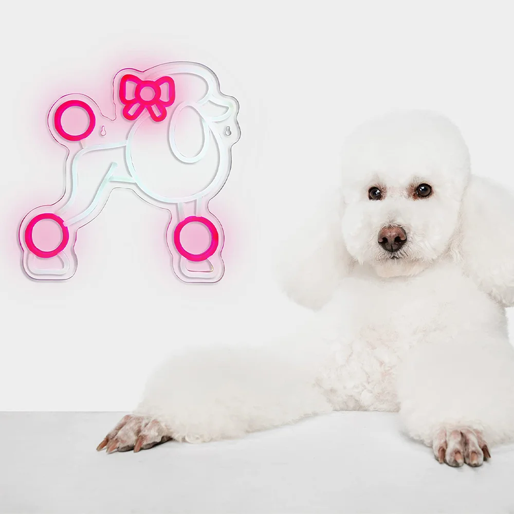 Cute Poodle Dog Neon Lights Animal Neon Sign for Bedroom Pet Shop Art Wall Decoration Pink Neon Light Birthday Gift