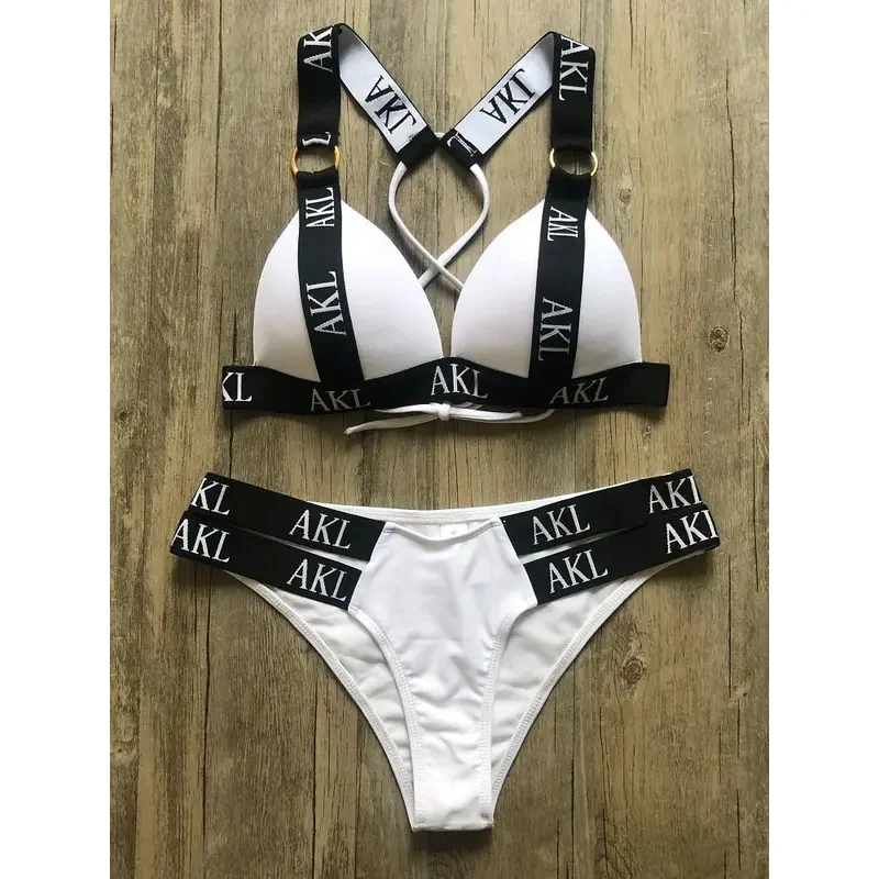 Swimwear Women's Swimming Suit Push Up Bikini 2023 Mujer Lace Up Bikinis Women Swimsuit Letter Printing Mini Thong Bikini Set