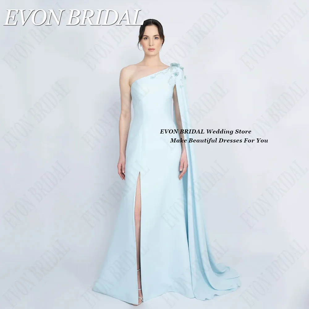 EVON BRIDAL Mermaid Celebrity Dresses With Cape Saudi Arabia Woman One Shoulder Side Split Satin Formal Evening Gown Custom