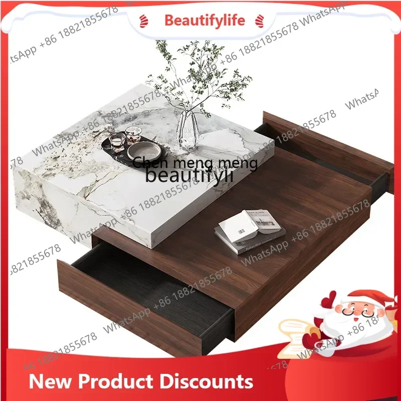 

zq1Italian minimalist light luxury living room household rock slab coffee table combination high and low tea table modern
