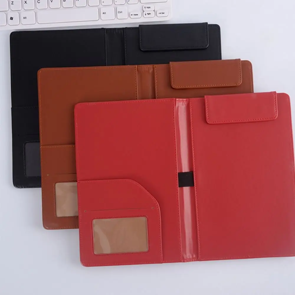 Portable PU Leather A5 File Folder With Elastic Pen Insert Waterproof Clipboard Document Clip Card Slot Writing Pad Restaurant