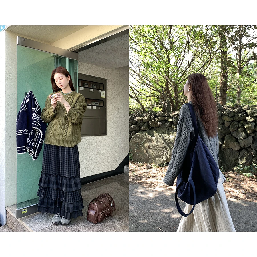 

HelloooEat 00% Wool Heavyweight Long Sve Knitted Sweater Dot Design Warm round Ne Overhead Winter Faion