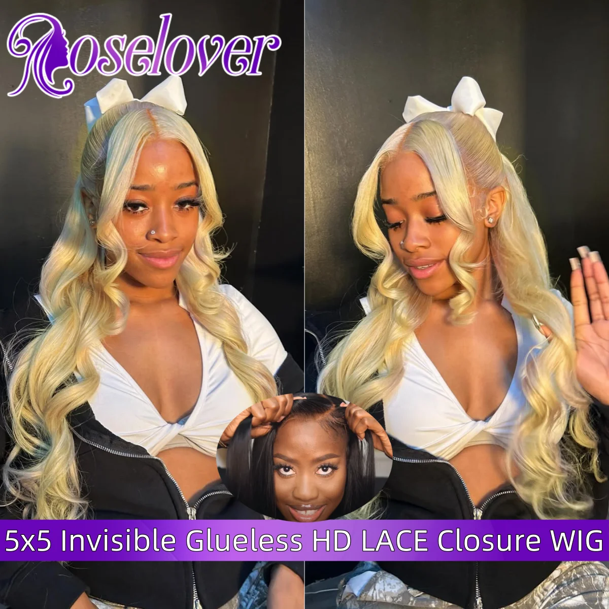 

ROSELOVER 613 Blonde 5X5 Invisible Real HD LACE Closure Wig Glueless Wig Human Hair Ready to Wear Body Wave 613 Human Hair Wig