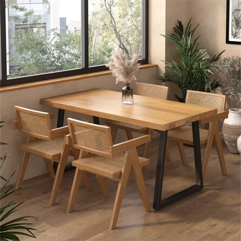 Solid wood dining table, Western restaurant leisure table and chair combination, milk tea shop rectangular table