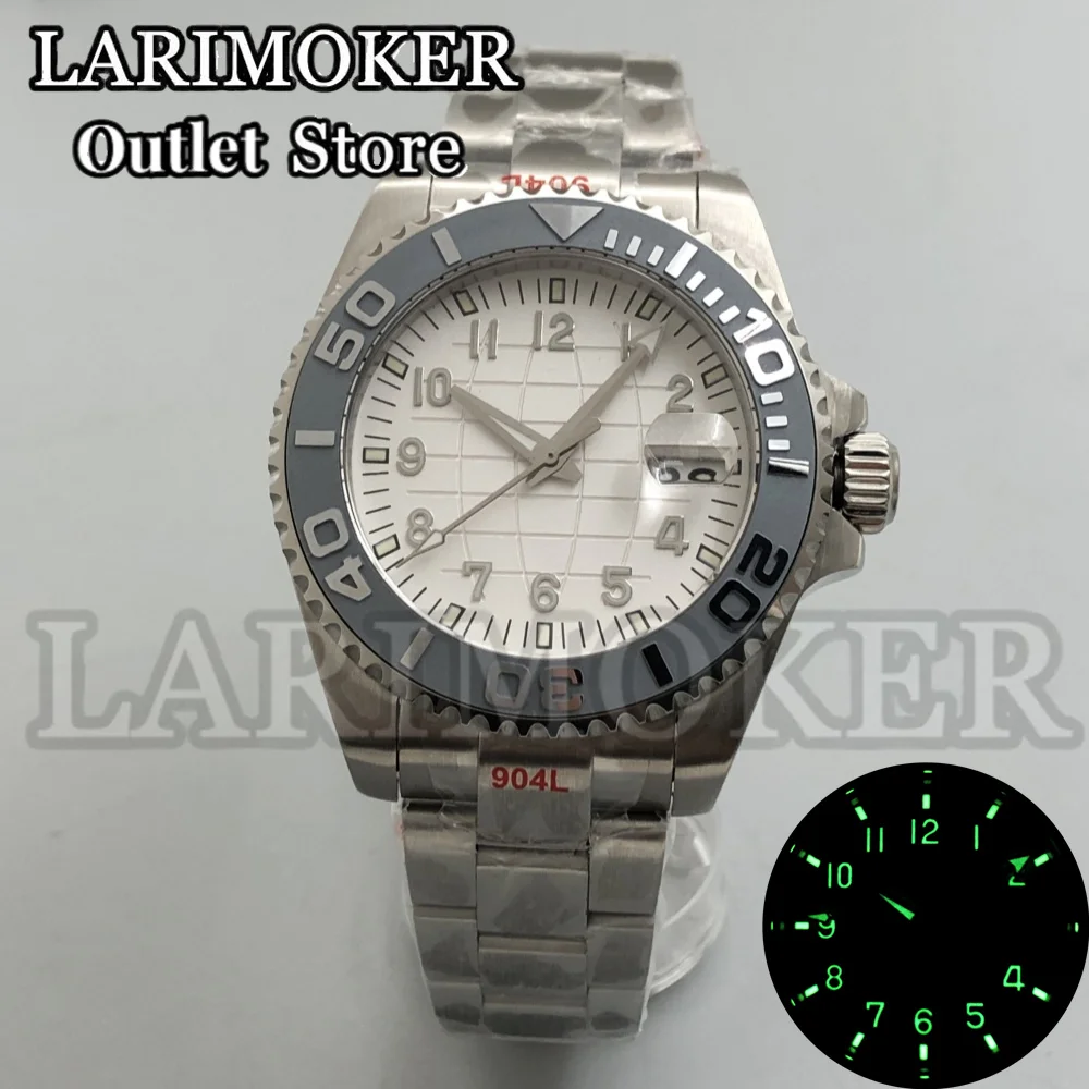 LARIMOKER new 43mm Watch White dial Luminous 24 Jewel NH35A Mechanical Men's Watch Sapphire Glass Stainless Steel Strap