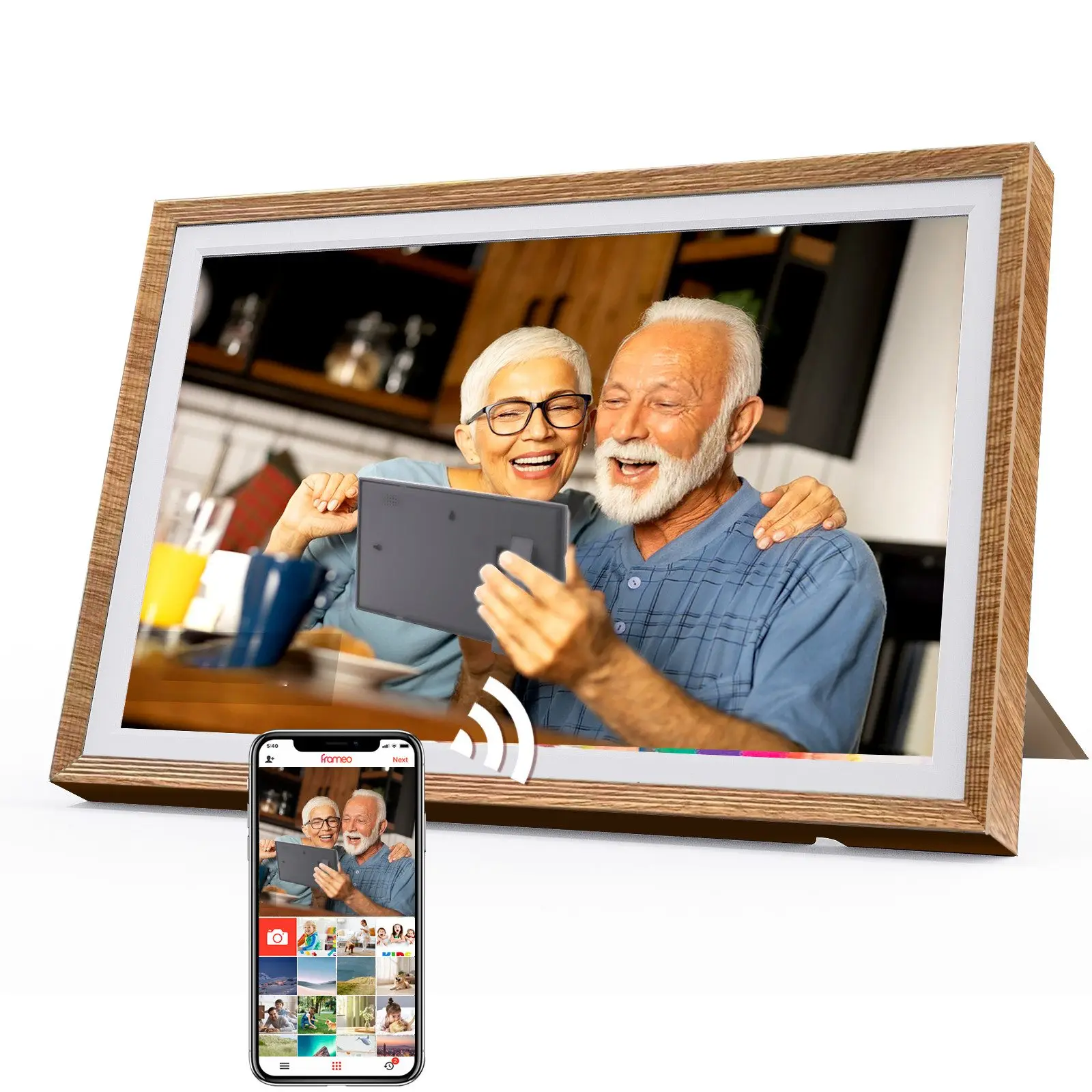 Smart Digitaler Bilderrahmen mit WiFi Fotoübertragung, 1280x800 HD IPS Display, 32GB Speicher, Körper Sensor, Frameo App, Elektronischer Fotorahmen für Fotos & Videos, Intelligenter Wandbilderrahmen